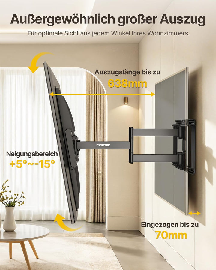 monTEK TV Wandhalterung für 50-100 Zoll Fernseher bis 75 kg, Schwenkbar Neigbar Wandhalterung Fernse