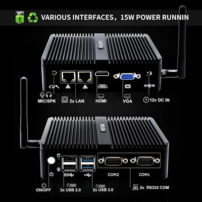 HISTTON Lüfterloser Mini PC, Industrieller Mini Desktop Computer Celeron J4125 Windows 10 Pro Mini D