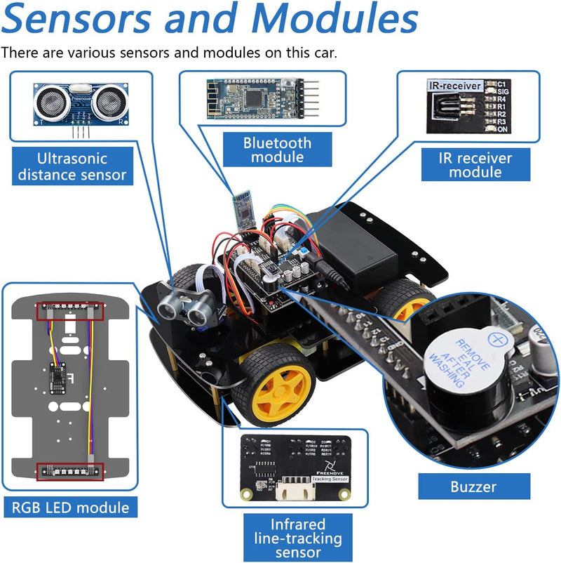 FREENOVE 4WD Car Kit (Compatible with Arduino IDE), Line Tracking, Obstacle Avoidance, Ultrasonic Se