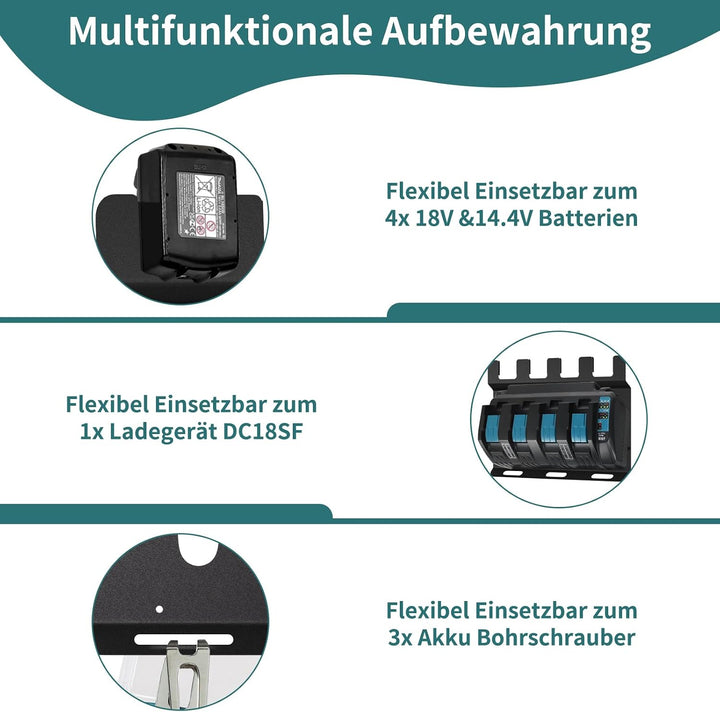 Wandhalterung Ladegeräthalter Für Makita DC18SF ladegerät,18V 14,4V Akku und Akku Bohrschrauber, Sta