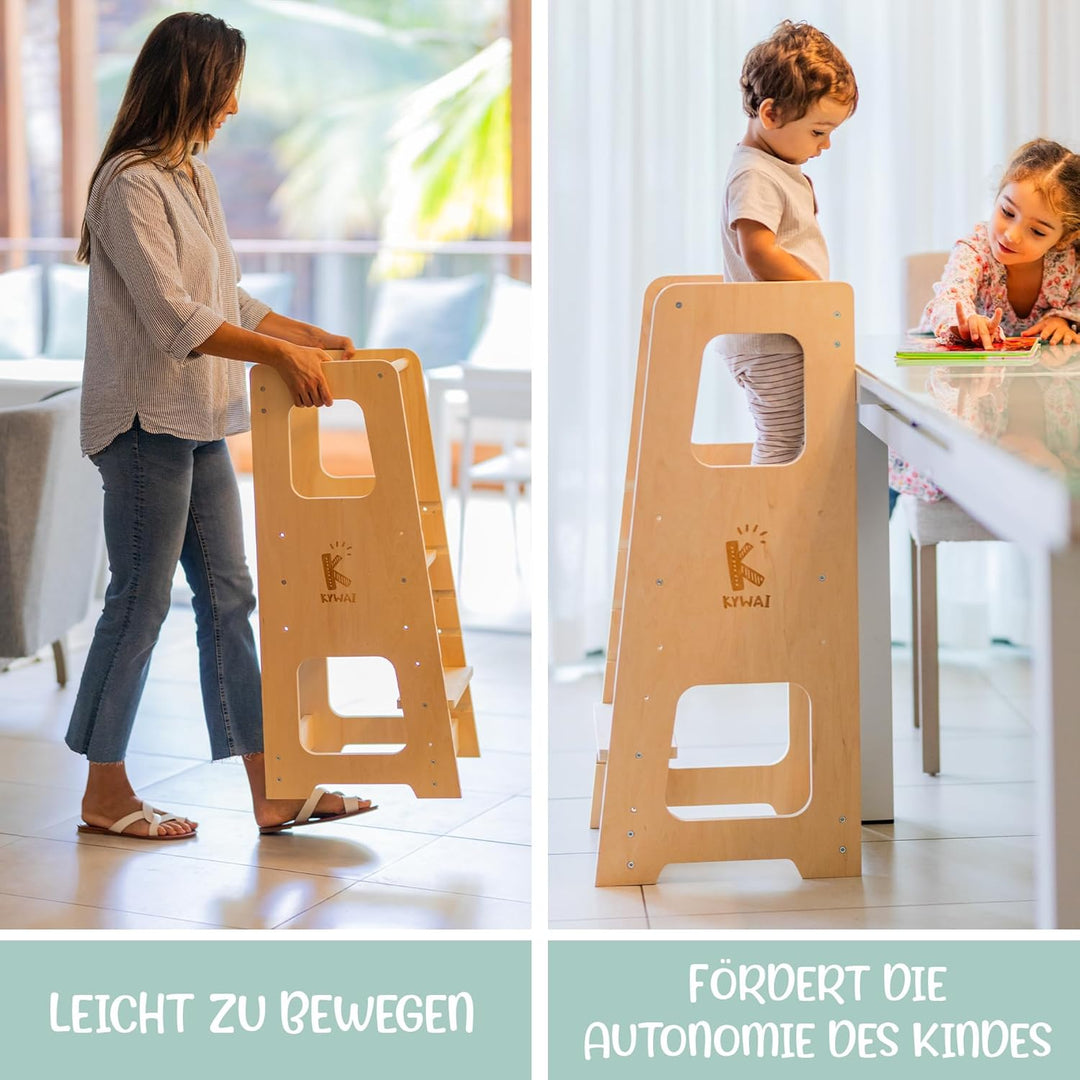 Montessori Lernturm ab 1 Jahr, aus robustem Holz, Premium-Modell in Grossformat, Learning Tower mit