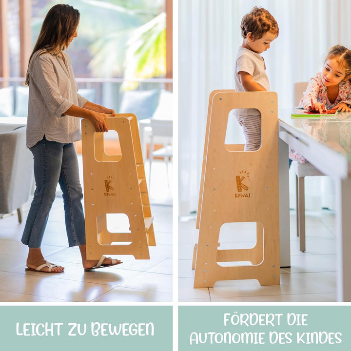 Montessori Lernturm ab 1 Jahr, aus robustem Holz, Premium-Modell in Grossformat, Learning Tower mit