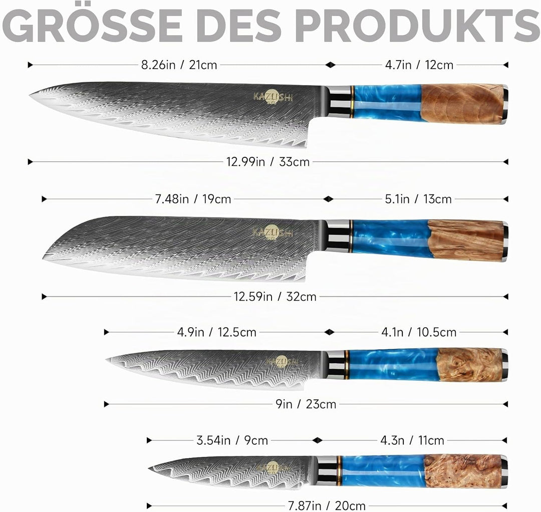 KAZUSHI Kochmesser, Profi Messer, Scharfe Küchenmesser Chefmesser, Klingenlänge 21 cm, Holzgriffe au