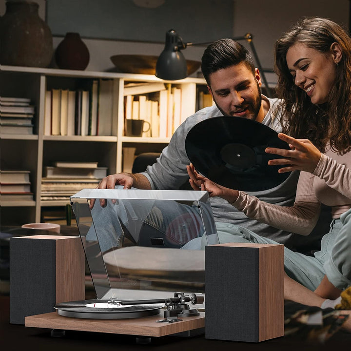 1 BY ONE HiFi Bluetooth Plattenspieler mit USB-Anschluss MM System 33/45 U/min Auto-Stopp und Phono-