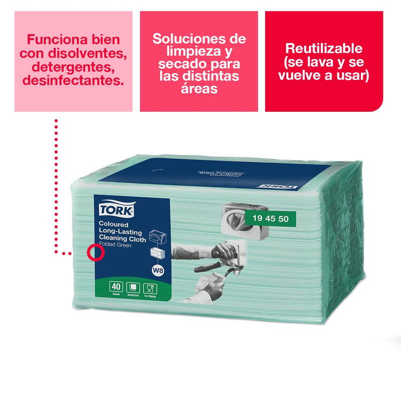Tork 194550 Langlebige Farbige Reinigungstücher für W8 Small Pack System / 1-lagiges Reinigungstüche