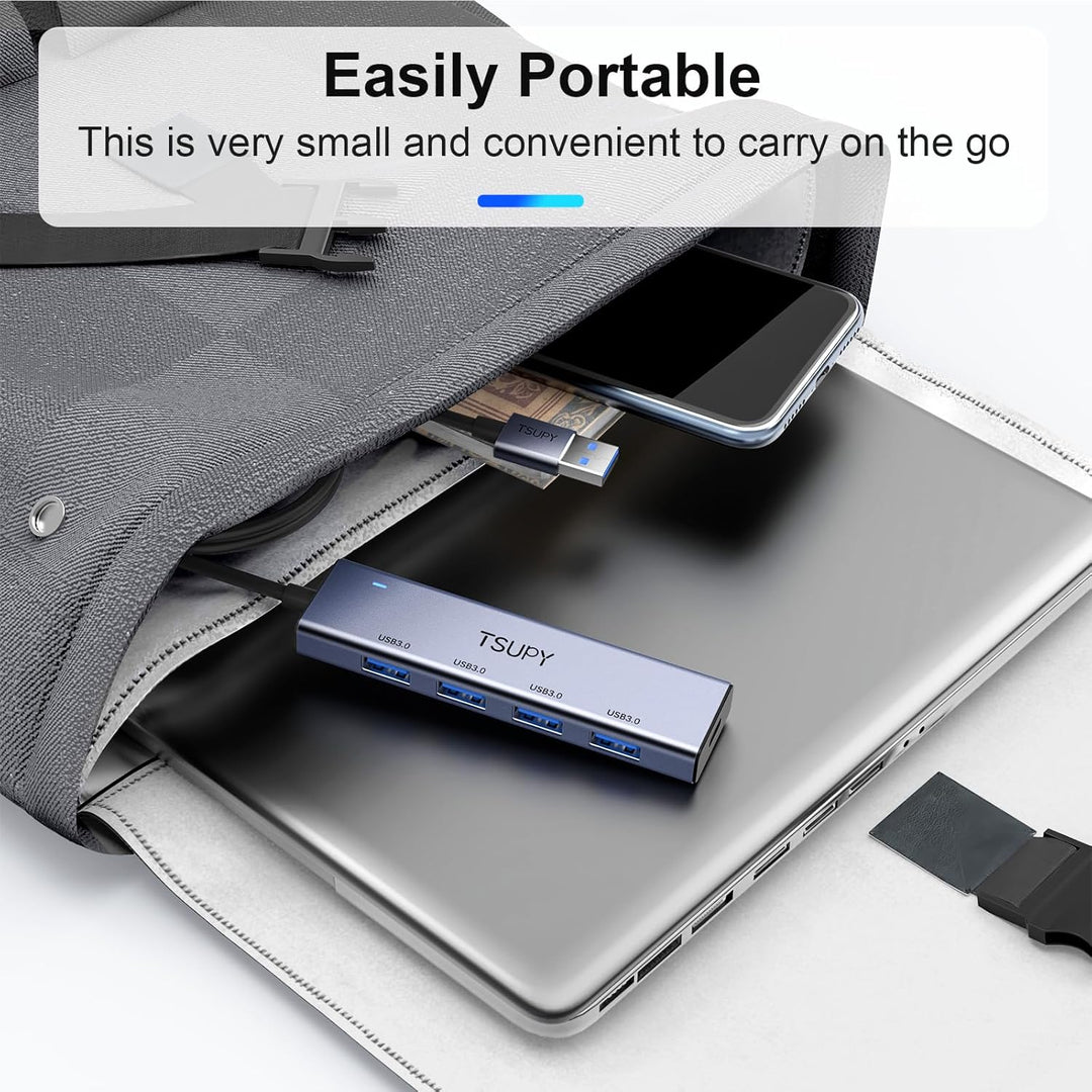 USB Hub 3.2 Gen 2, TSUPY USB Hub 10Gbps, Aluminium USB Verteiler mit 120cm Kabel kompatibel für Lapt