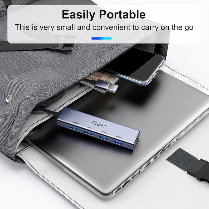USB Hub 3.2 Gen 2, TSUPY USB Hub 10Gbps, Aluminium USB Verteiler mit 120cm Kabel kompatibel für Lapt
