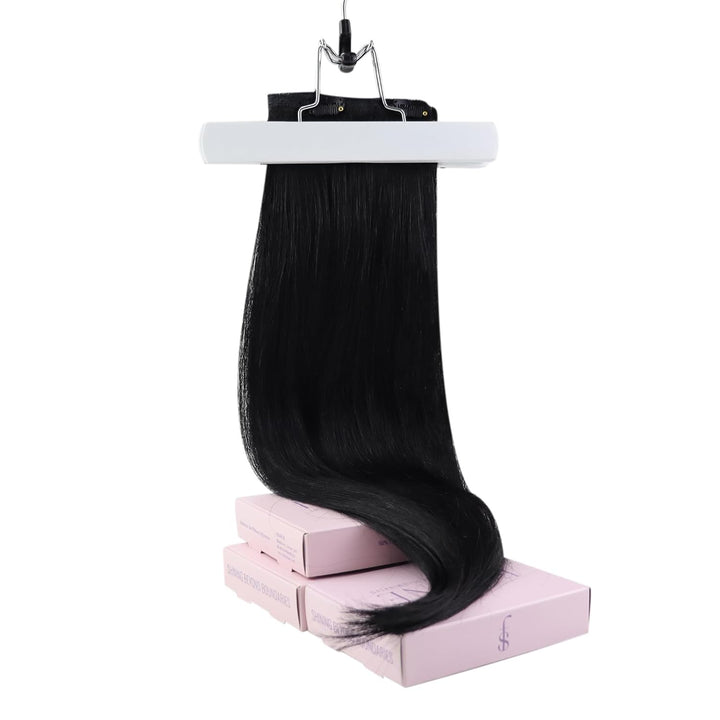 Fshine Clip in Extensions Echthaar Schwarz 60cm 120 Gramm Human Straight Haar Doppelt Weft Extension