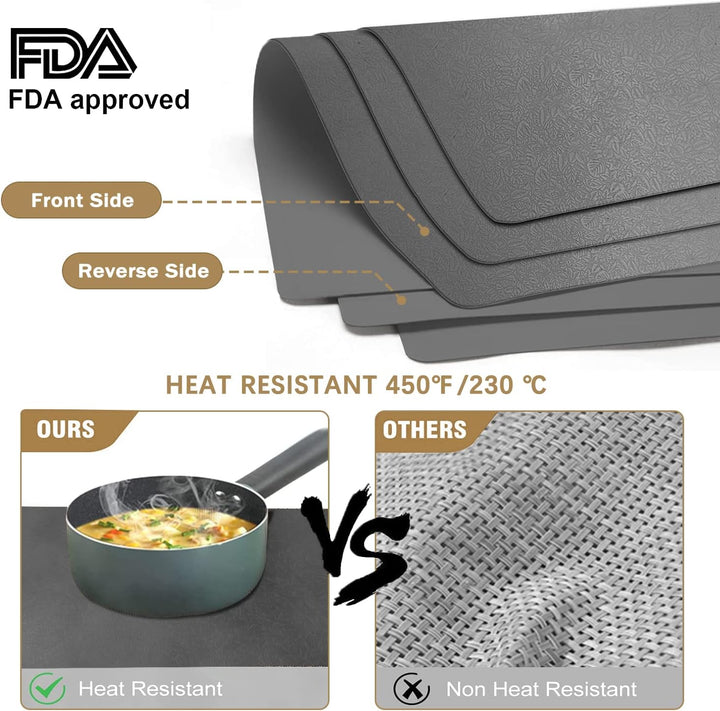 KERYCHIN Platzset aus Silikon und Rund Untersetzer Set mit Blattmuster, Hitzebeständig 230°C, Rutsch