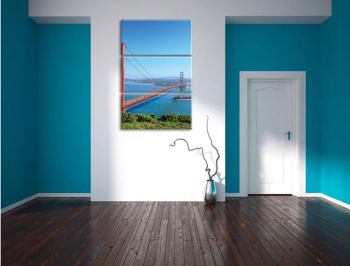 Pixxprint Golden Gate Bridge als Leinwandbild/Grösse: 3 Teilig (120x80) cm/Wandbild/Kunstdruck/ferti