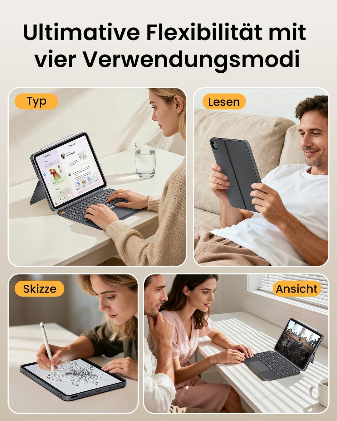 ProtoArc TK500 Hülle mit Tastatur für iPad Air 11" M3 2025/M2 2024, Magnetisch Abnehmbar iPad Tastat