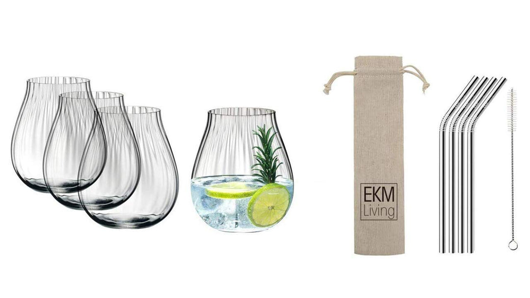 Riedel O 5515/67 Gin Tonic Optical Gläser Set 4 Stück + Gratis 4er Set EKM Living Edelstahl Strohhal