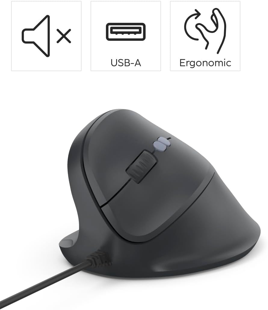 Hama Vertikalmaus für Linkshänder (optische Maus ohne Klickgeräusch, 7 Tasten, ergonomisch, 1000/140