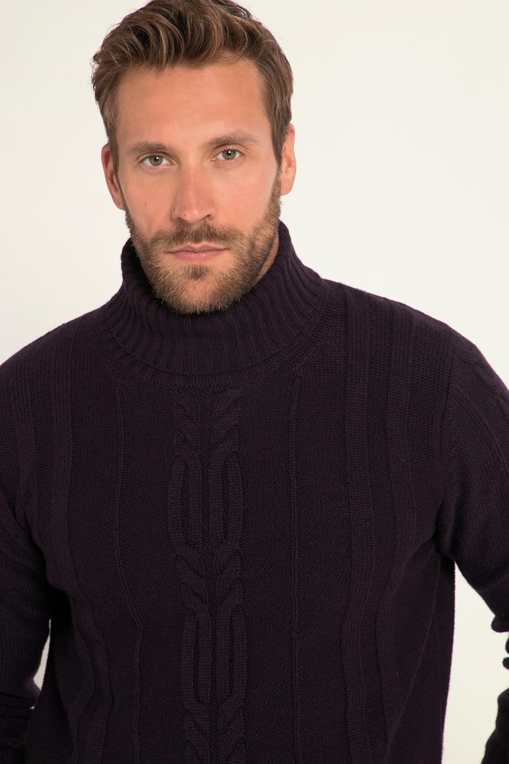 JP 1880 Herren Rollkragen, Wollmix, Vorne Zopfmuster Pullover 4XL Grosse Grössen Schwarze Johannissb