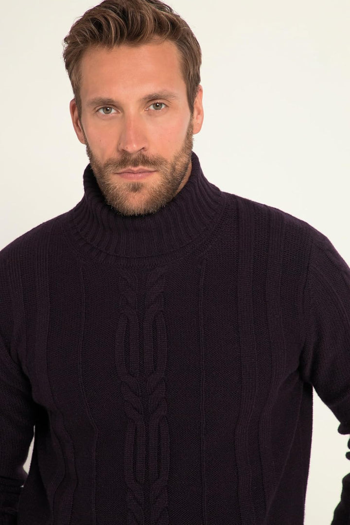 JP 1880 Herren Rollkragen, Wollmix, Vorne Zopfmuster Pullover 4XL Grosse Grössen Schwarze Johannissb