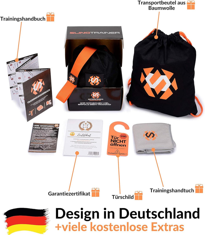Septagon Sports® Premium Sling Trainer Set V.2021 Suspension Trainer mit Handtuch, Rucksackbeutel un