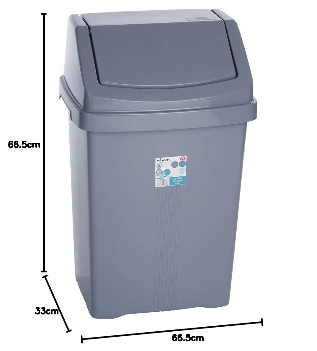 50 Liter Mülleimer mit Schwingdeckel rechteckig robust 40x33 cm in Grau Abfalleimer Eimer Papierkorb