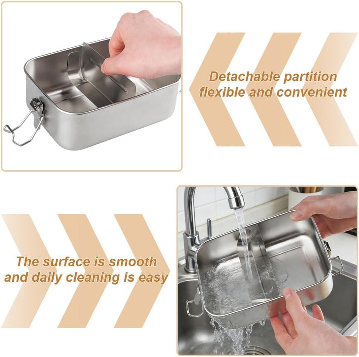 Bento Lunchbox Für Erwachsene/Kinder Edelstahl Brotdose Und Lunchbox Metalldose Mit Holzdeckel Jause