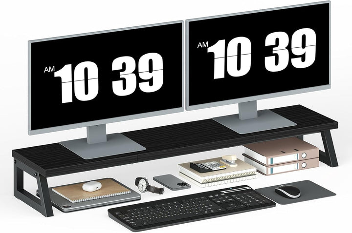 HOOBRO Monitorständer Holz für 2 Monitore, 100 x 24 x 12,5 cm, Dual Monitor Ständer, Bildschirmerhöh