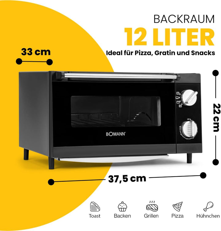 Bomann MPO 622461 CB Multi-Pizzaofen, Ober- und Unterhitze im Kombibetrieb möglich, Ca. 12 Liter Bac