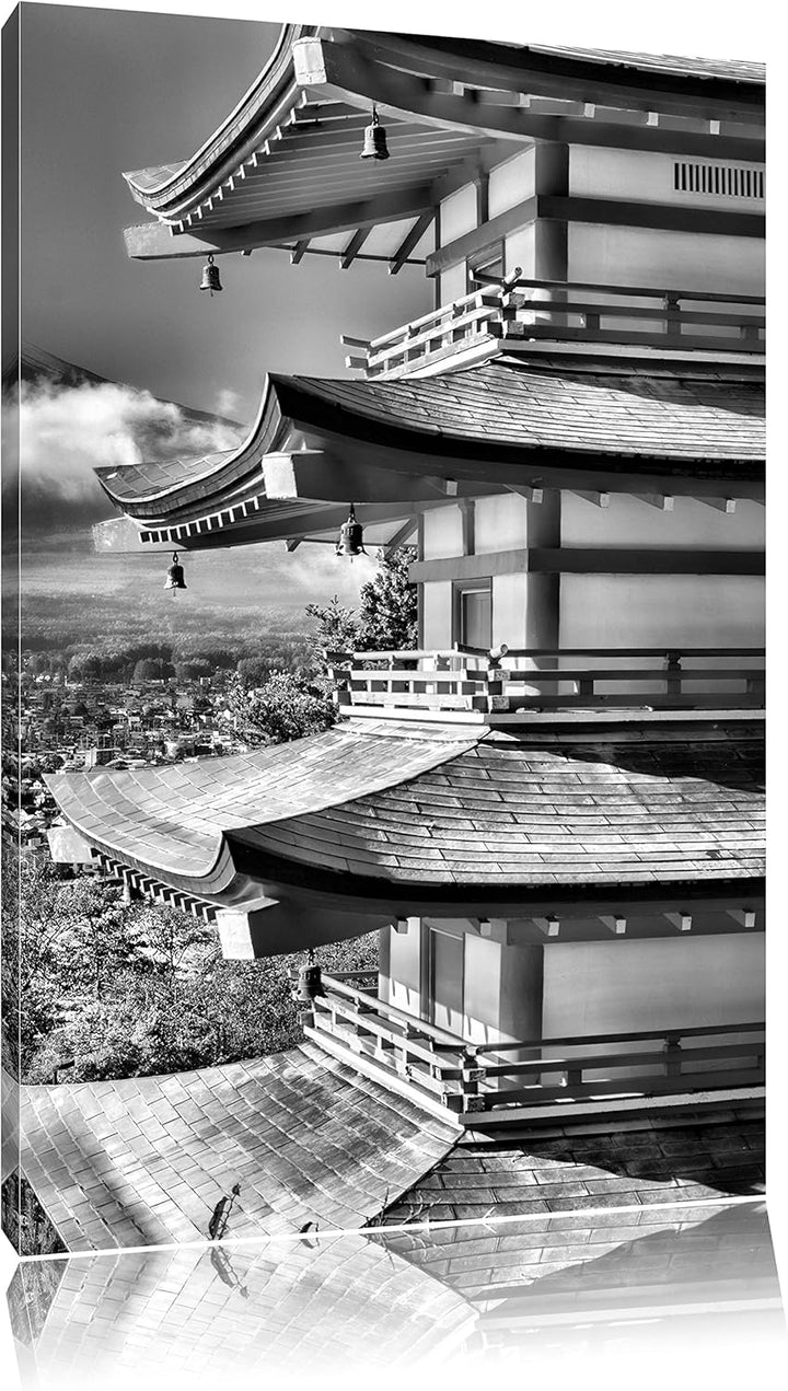 Pixxprint Tempel am Fudschijama Japan / 100x70cm Leinwandbild bespannt auf Holzrahmen/Wandbild Kunst