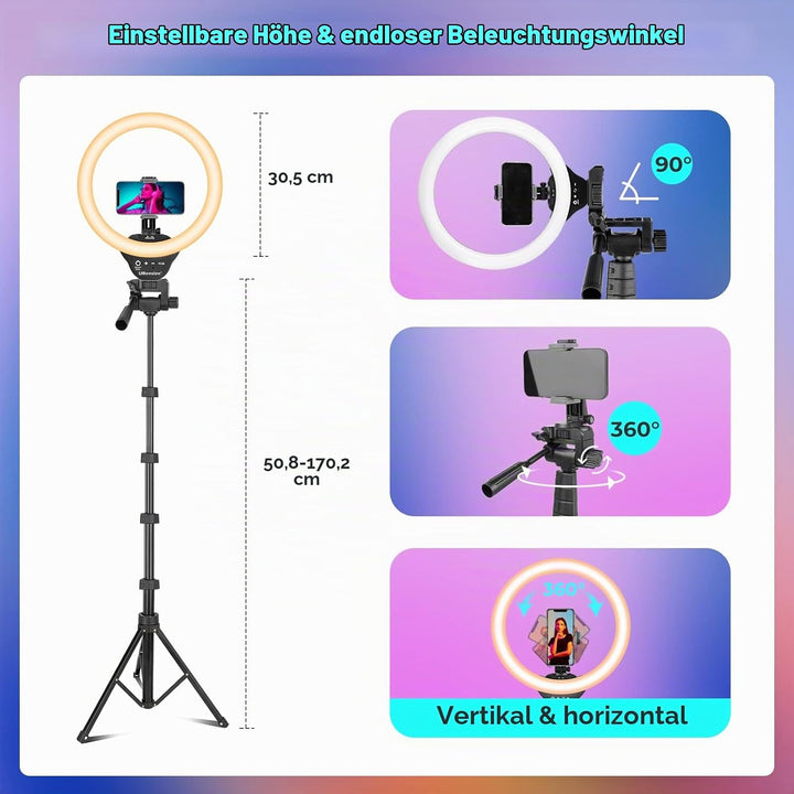 UBeesize 12 Zoll RGB Ringlicht Stativ mit Fernauslöser - Dimmbares Selfie Ringlicht für Selfie, Live