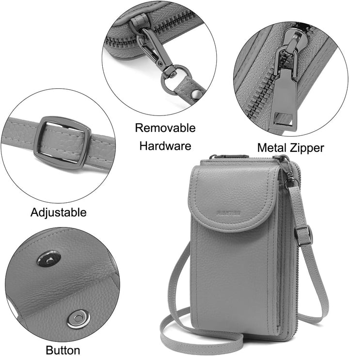 Handytasche zum Umhängen RFID Schutz Geldbeutel Damen Handy Umhängetasche Leder Viele Fächer Handy S