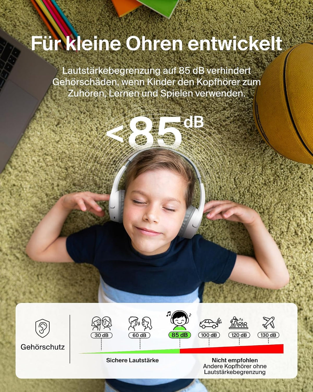 Belkin SoundForm Mini kabelloser Kinderkopfhörer mit integriertem Mikrofon und lustigen Aufklebern,