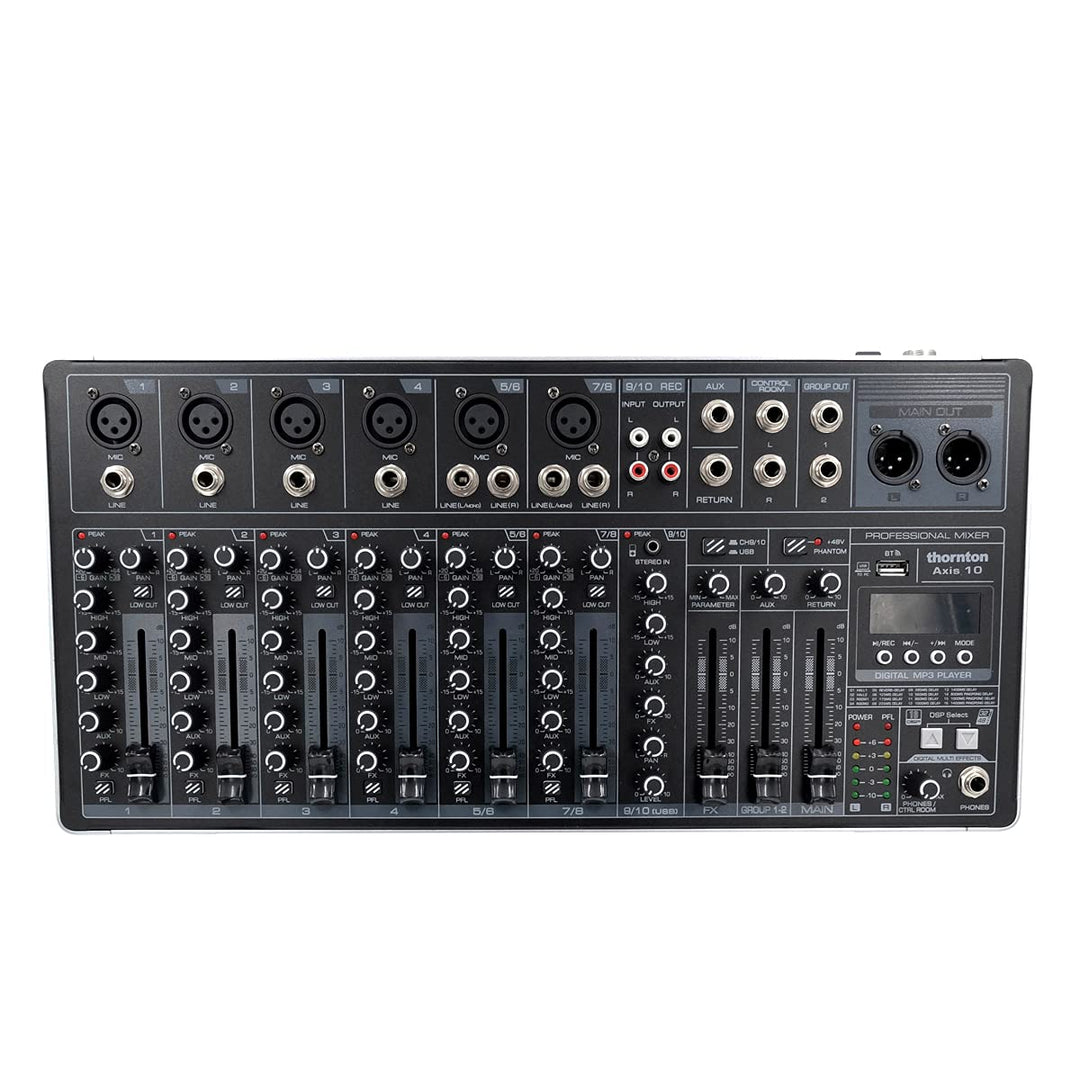 Thornton Axis 10-10-Kanal-Mischpult mit USB, Effekten, Bluetooth und MP3-Player, 6 Kanäle mit Mikrof