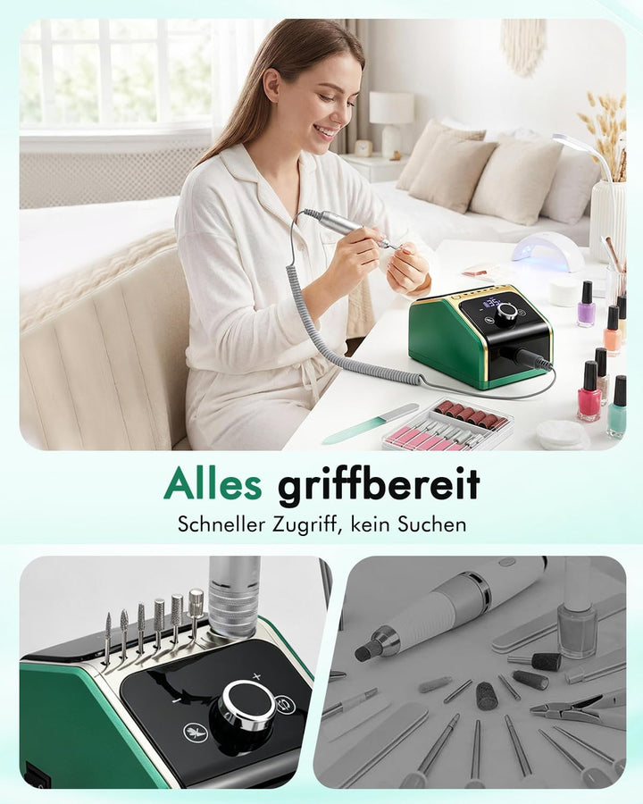 CozyZen Elektrische Nagelfräsmaschine 35.000 U/min Profi-Set | Mit LCD-Display, Hand- & Fusspedal, l