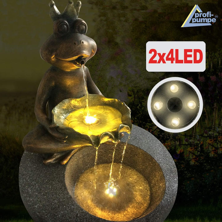 Gartenbrunnen Brunnen Zierbrunnen Zimmerbrunnen Springbrunnen Brunnen Frosch-Prinz mit LED-Licht 230