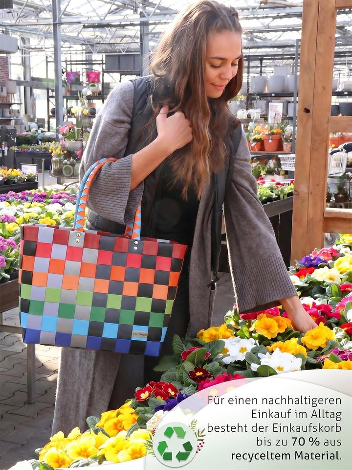 normani Einkaufstasche geflochten mit Henkeln - Tragetasche extra robust Farbe Classic/Fruit Classic