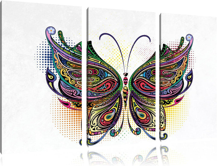 Pixxprint Prachtvoller Schmetterling weiss 3-Teiler Leinwandbild 120x80 Bild auf Leinwand