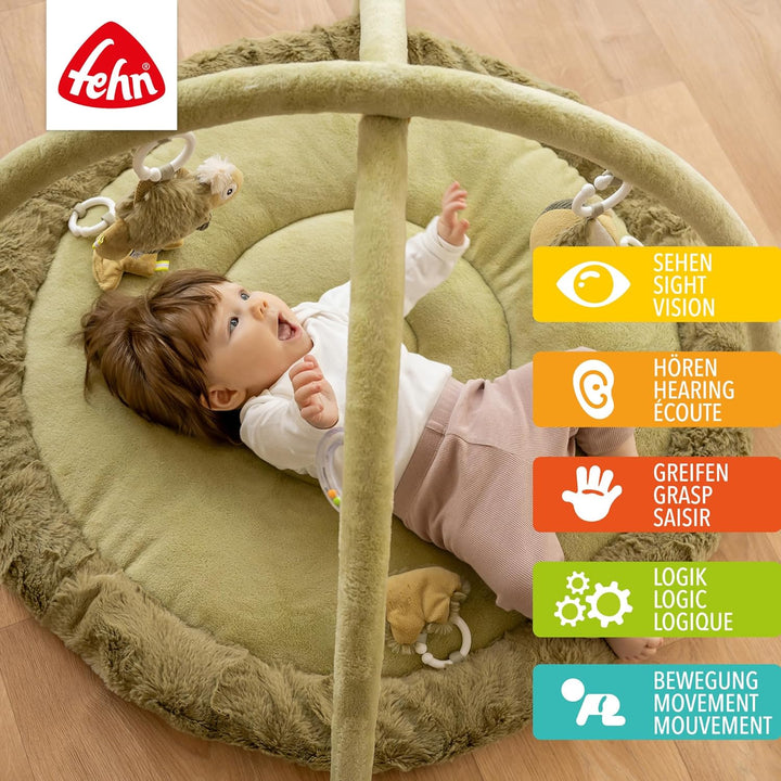 Fehn 3-D-Activity-Decke Chamäleon – Spielbogen mit 5 abnehmbaren Spielzeugen für Babys – Spiel & Spa