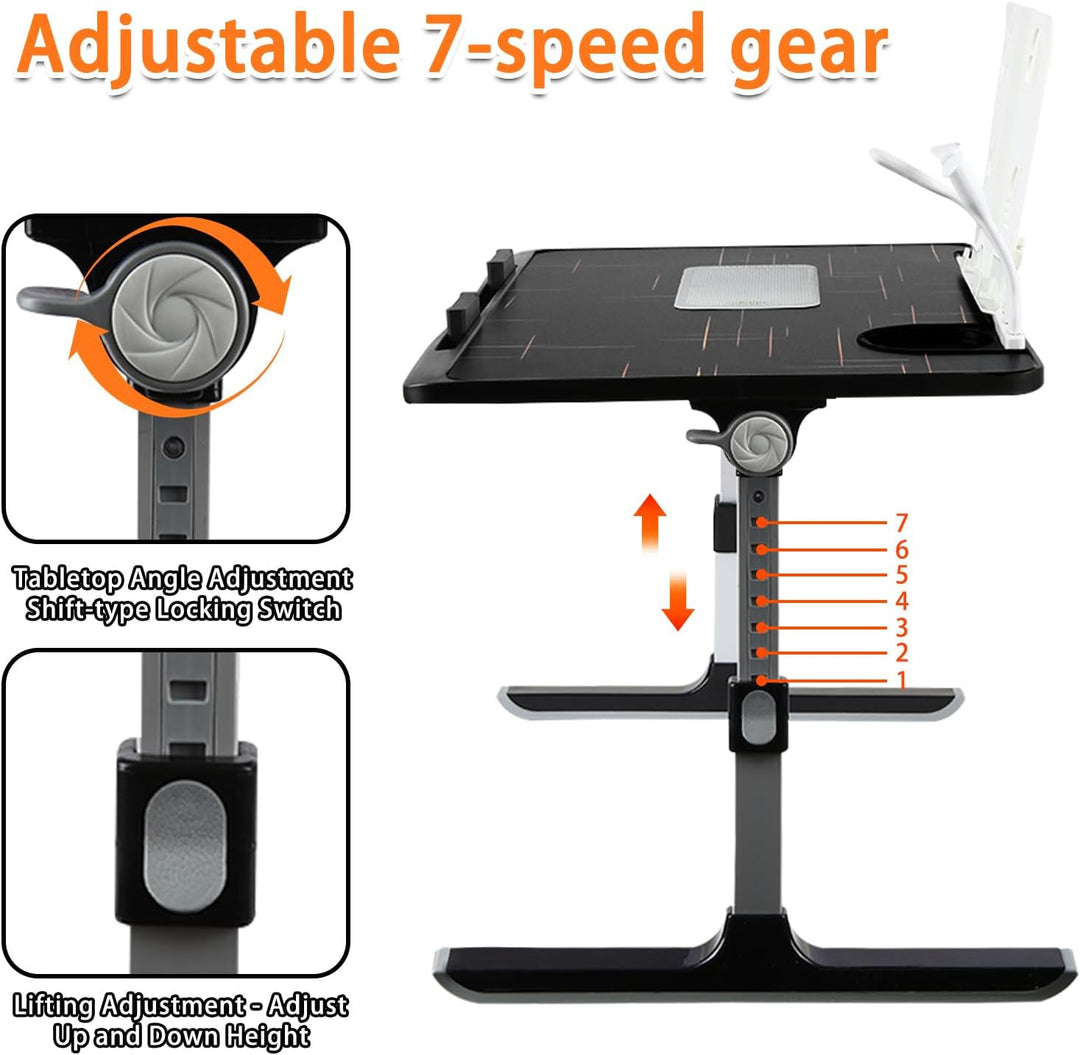 OHMG Laptop-Bett, höhenverstellbar und Winkel, faltbar, neigbar, mit Kühler/USB-Ports/Schublade, für