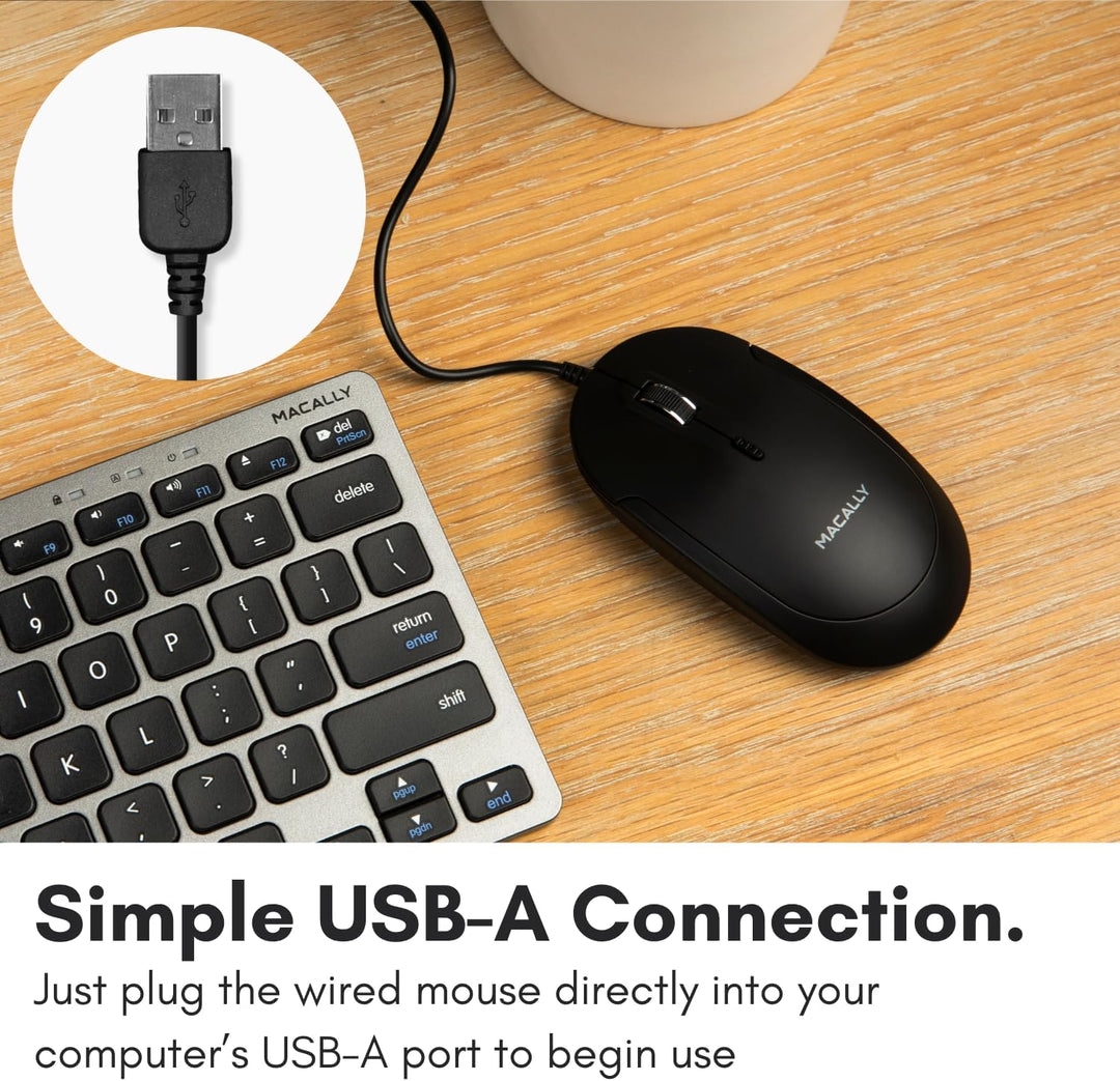 Macally Stille USB-Maus - Schlank & Kompakt für Apple Mac oder Windows PC Laptop/Desktop - Mit Optis