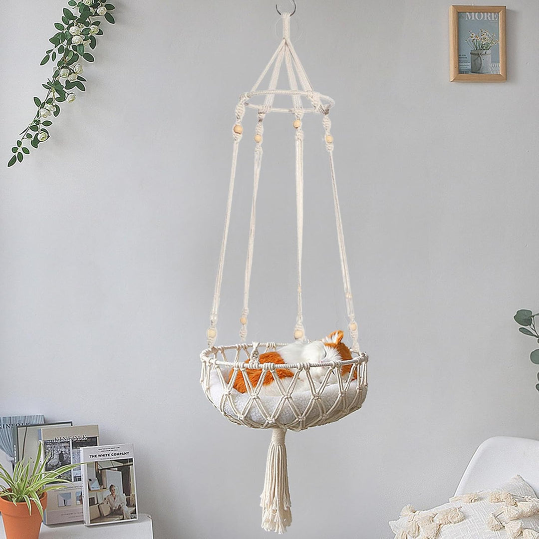 Boho Katzenhängematte Für Fenster Oder Decke | Nordisches Katzen-Schlafbett, Süsser Katzen-Hängekorb