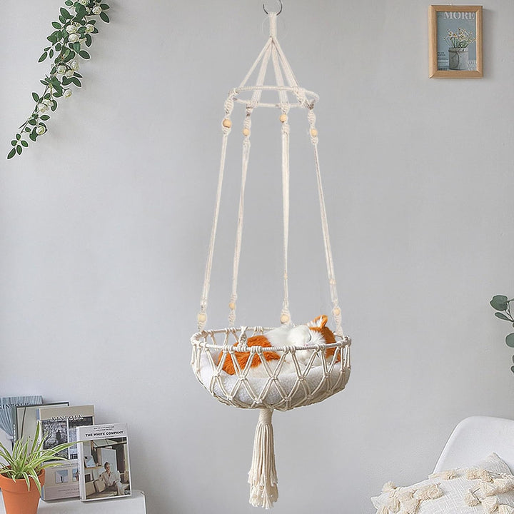 Boho Katzenhängematte Für Fenster Oder Decke | Nordisches Katzen-Schlafbett, Süsser Katzen-Hängekorb