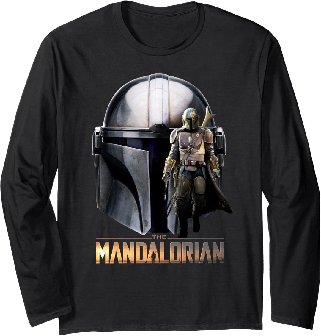 Star Wars The Mandalorian Helmet Portrait Mashup Langarmshirt