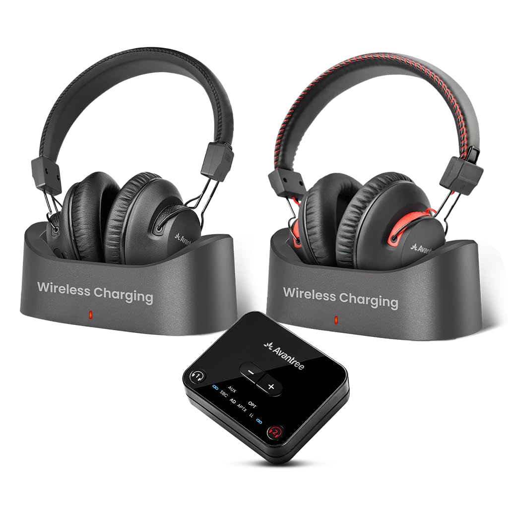 Avantree HT41899 Plus 2 – Dual Bluetooth 5.3 Kabellose Kopfhörer für Fernseher, mit Sender & Lade-Do