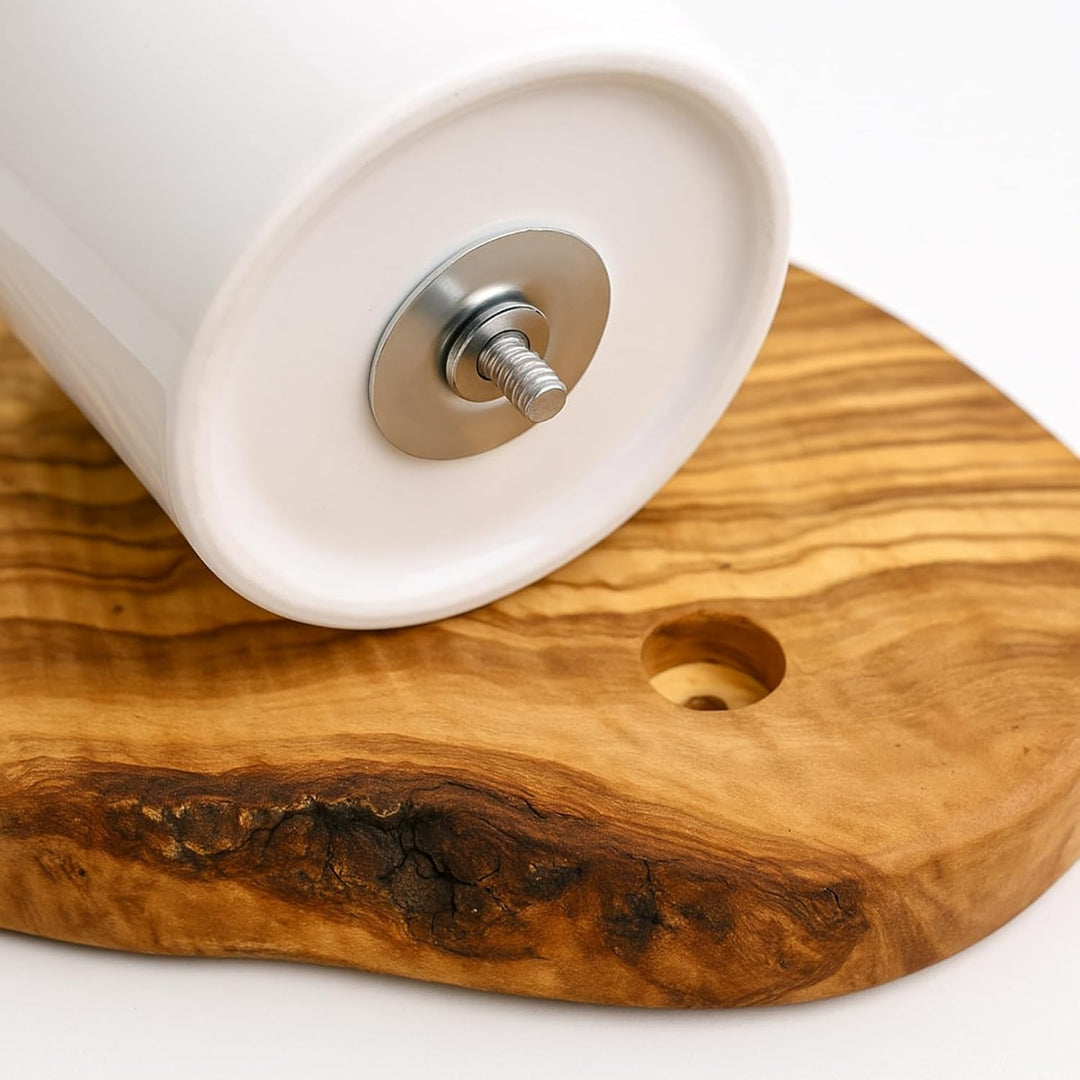 Olivenholzbrett inkl. Porzellanschale - rustikales Schneidebrett/Servierbrett mit Dipschälchen, Holz