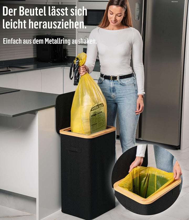 Deco haus® Gelber Sack Ständer 90L [Extra Tragetasche] - Gelber Sack Mülleimer - Stabiler Müllsackst