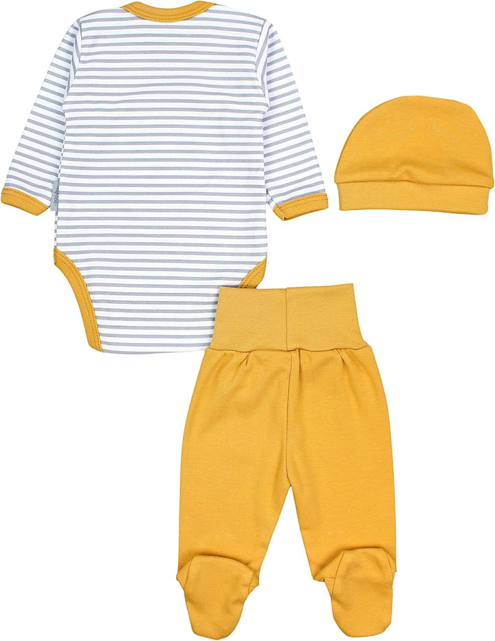 TupTam Baby Set mit Langarmbody, Hose &amp; Mütze – 3-teilig 68 Biene Gelb / Streifen Grau, 68 Biene Gel