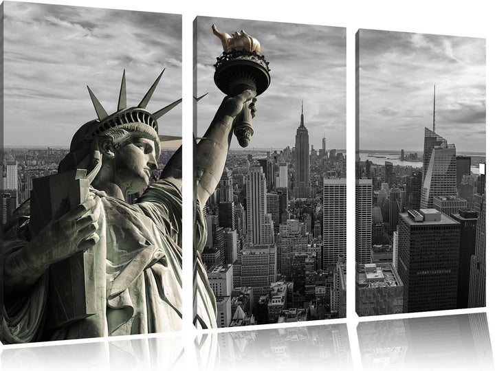 Pixxprint Freiheitsstatue in New York als Leinwandbild/Grösse: 3 Teilig (120x80 cm) cm/Wandbild/Kuns