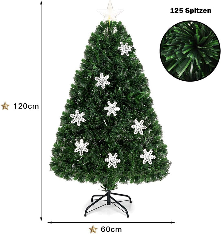 COSTWAY 120 cm LED Künstlicher Weihnachtsbaum mit Glasfaser-Farbwechsler und Sternspitze, Tannenbaum
