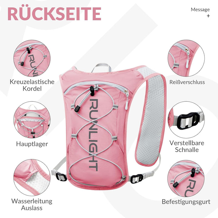 Runlight Laufweste für Damen und Herren,Verstellbare Brustgurte, Trinkweste Laufen mit 1500ml Wasser