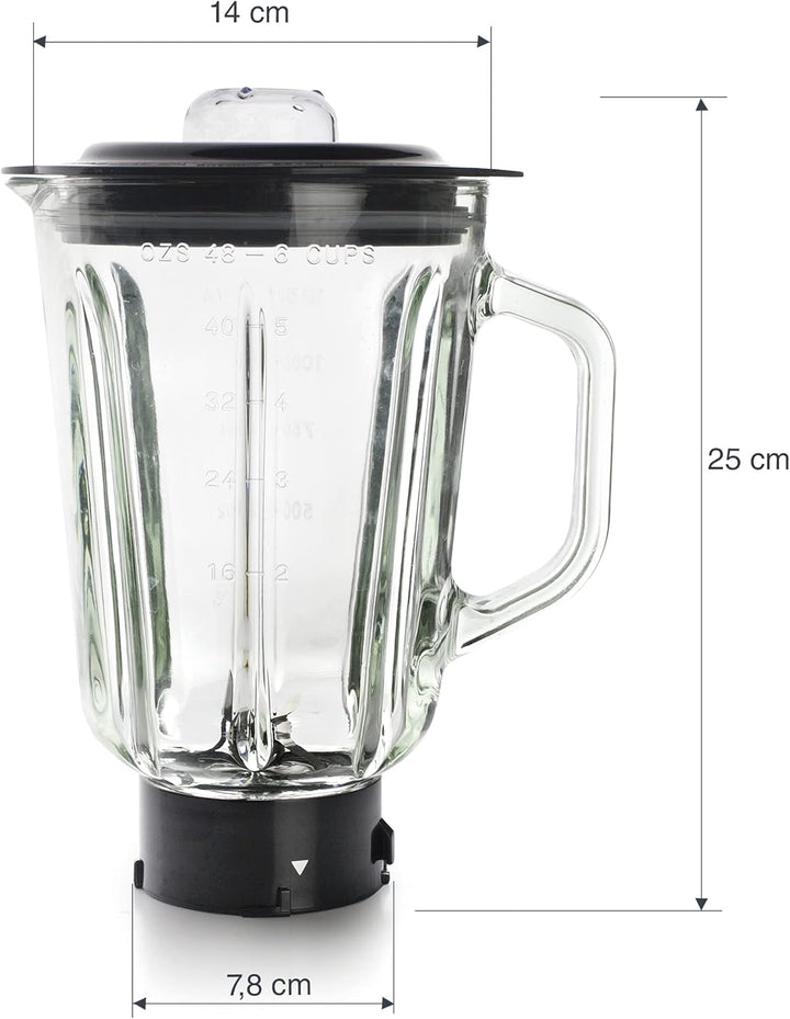 Lacor 69684 Mixbecher komplett mit Glasbehälter, ideal für Säfte, Smoothies und Cremes, 4 Klingen, l