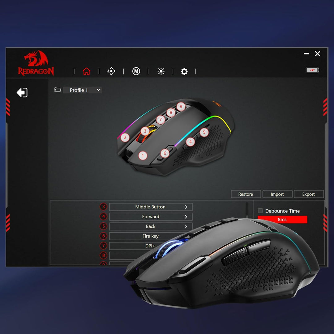Redragon M991 kabellose Gaming-Maus, 19000 DPI kabelgebundene/drahtlose Maus mit Schnellfeuertaste,