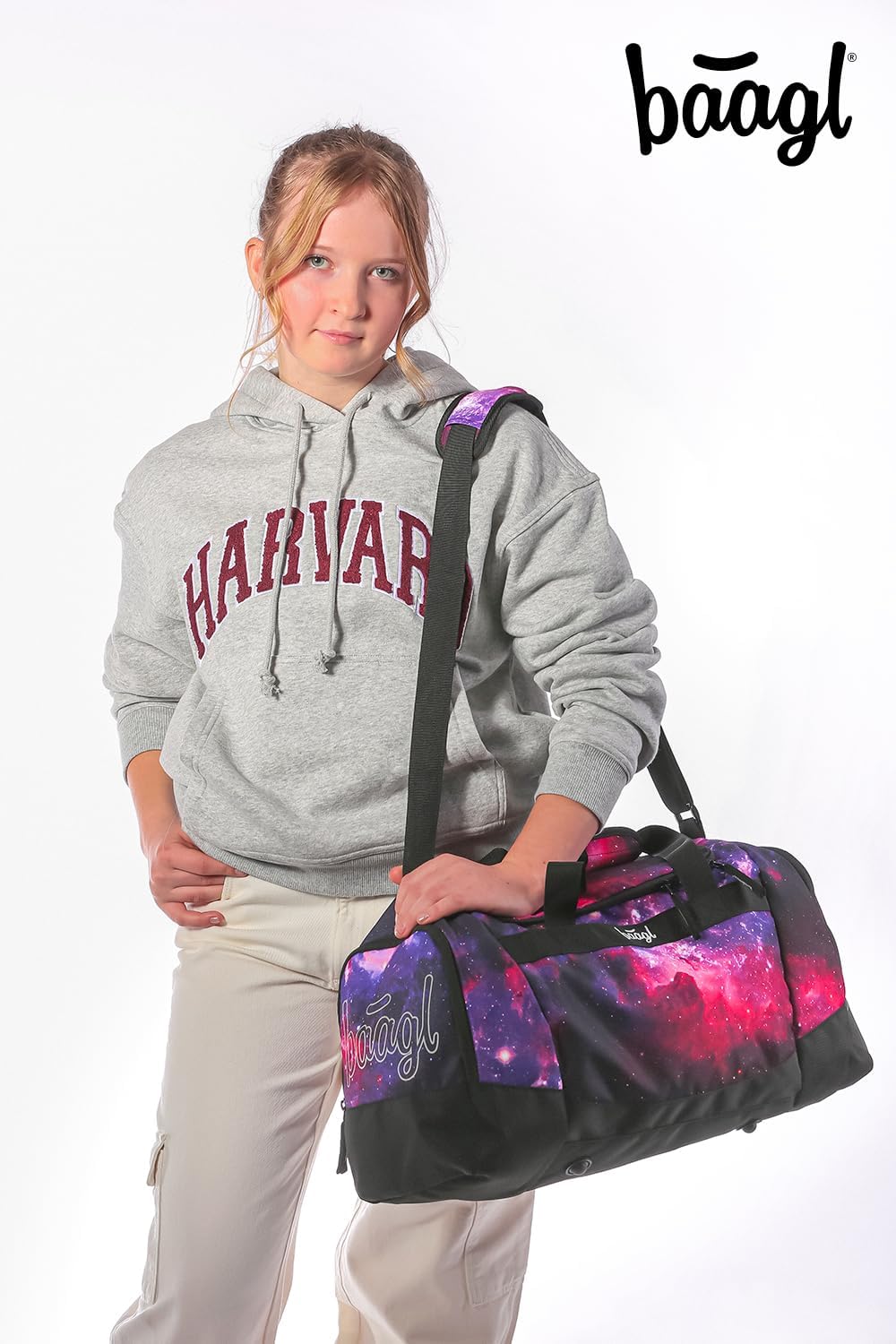 Baagl Sporttasche Kinder Mädchen Reisetasche mit Schuhfach 25 l - Galaxy | SKATE Schulrucksack Set m