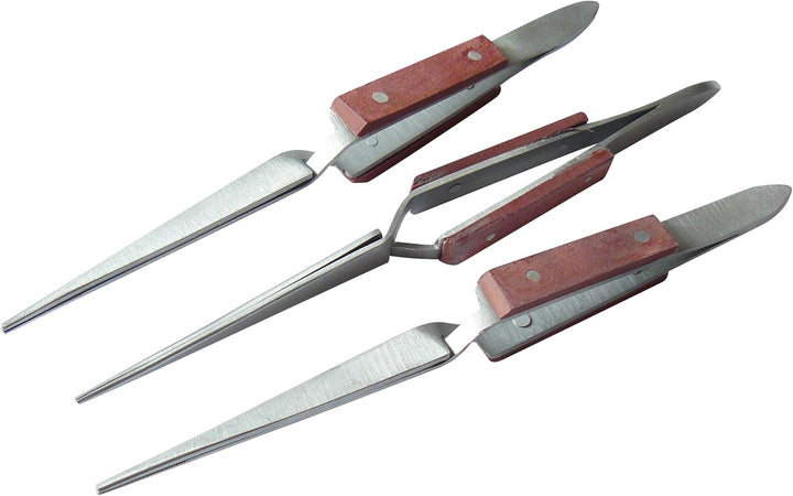 3x Lötpinzette, gerade - Klemmpinzette, Kreuzpinzette, Technische Pinzette - 16 cm, gerieft - Modell